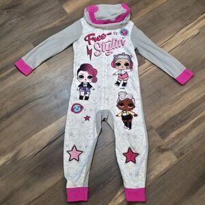 Girls LOL Surprise Doll One Piece Pink Fleece Hooded Zip PJs Pajamas Size 4/5